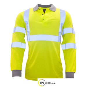 Portwest FR77 Flame Resistant Anti-Static Hi-Vis Yellow Long Sleeve Polo Shirt