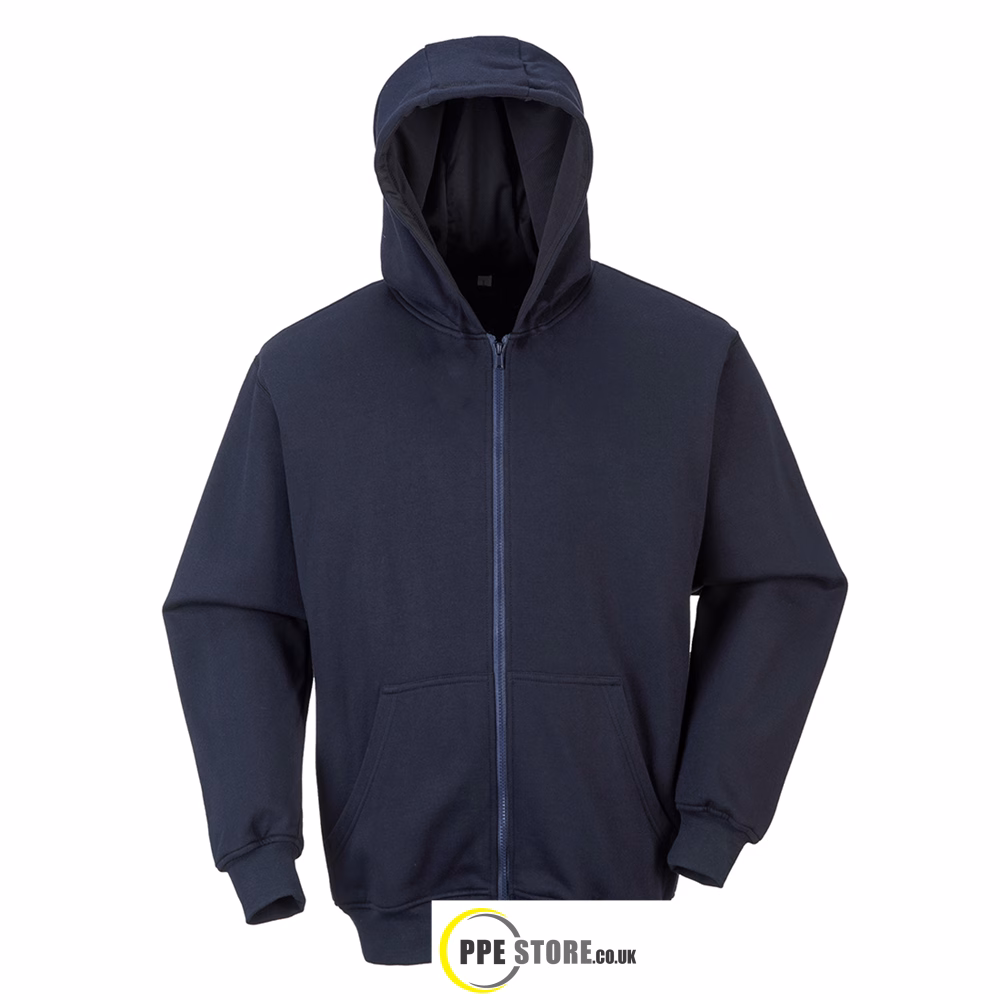 Portwest FR81 FR Zip Front Hooded Sweatshirt Navy Blue