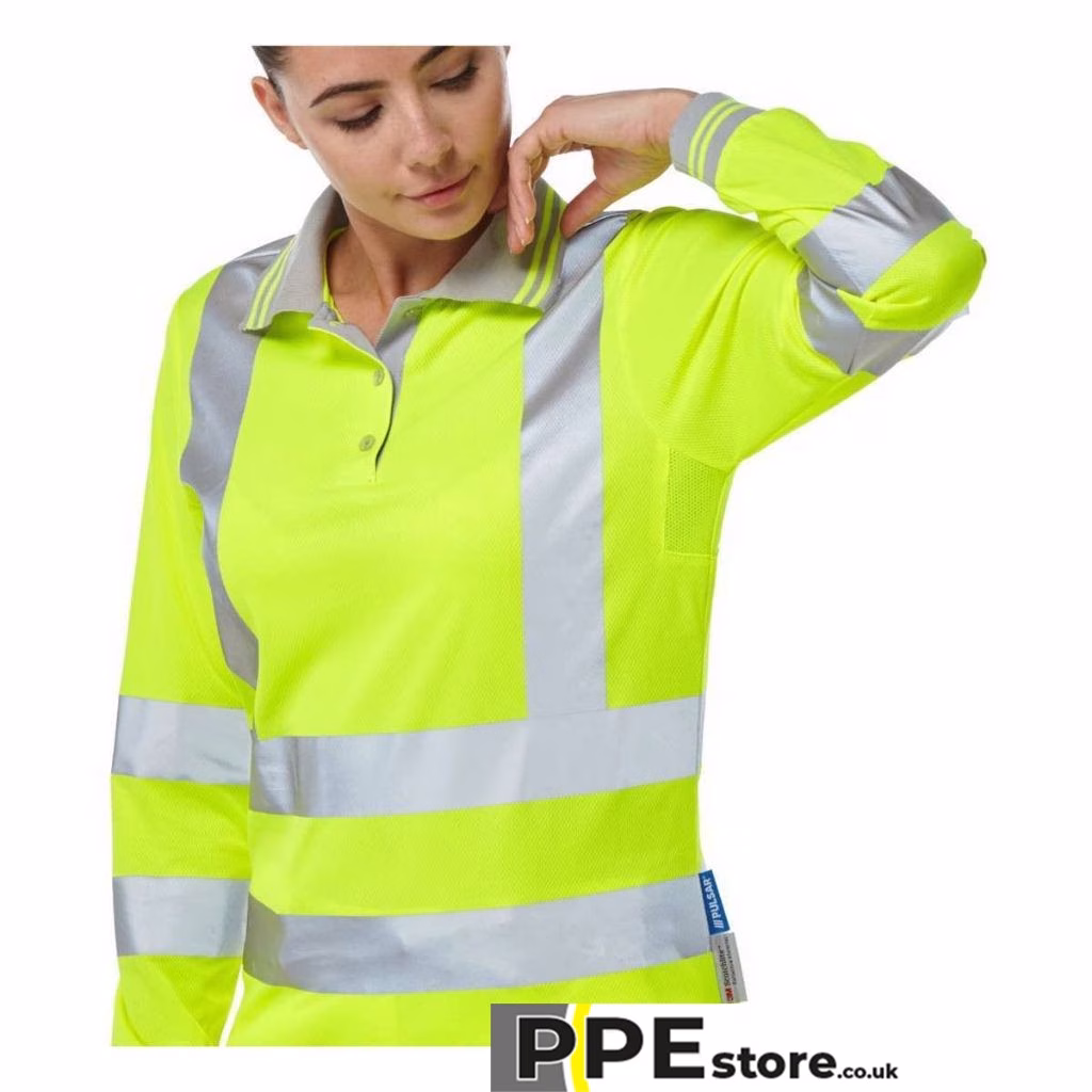 Pulsar P702 Women's High Visibility Long Sleeve Polo Shirt Yellow - Image 3