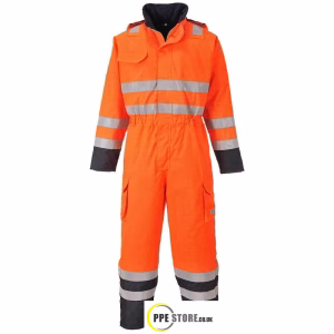 Portwest S775 Bizflame Hi-Vis Rail-Spec Waterproof Coveralls Orange/Navy