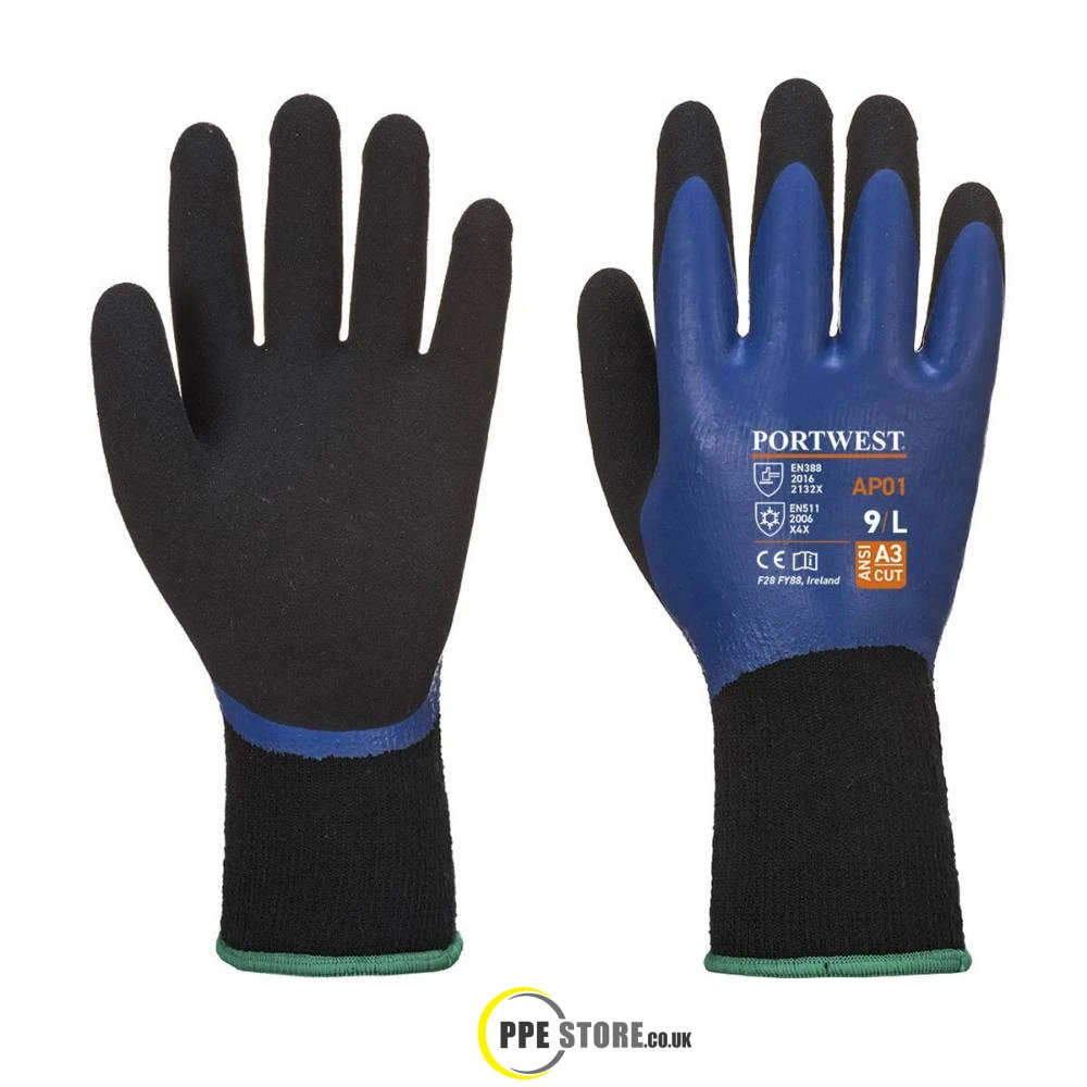 Portwest AP01 Thermal Pro Coated Insulated Gloves Black/Blue