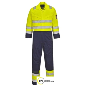 Portwest MV28 High Visibility Flame Resistant Coveralls Yellow/Navy