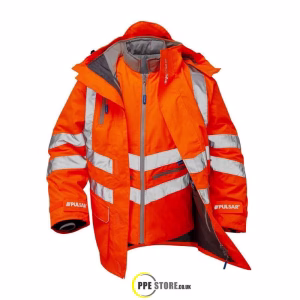 Pulsar PR497 "R" High Visibility Waterproof Rail-Spec 7-in-1 Storm Coat Orange