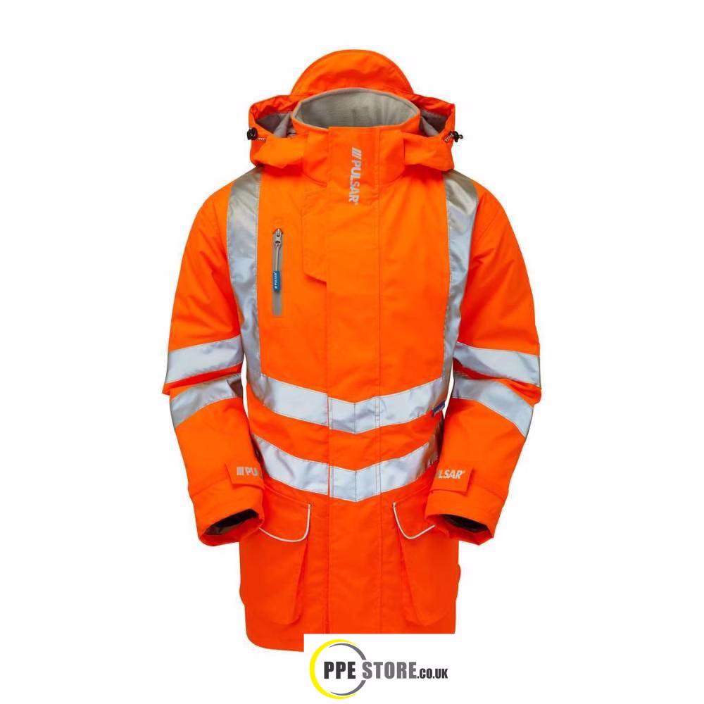 Pulsar PR502 High Visibility Waterproof Rail-Spec Padded Storm Coat Orange