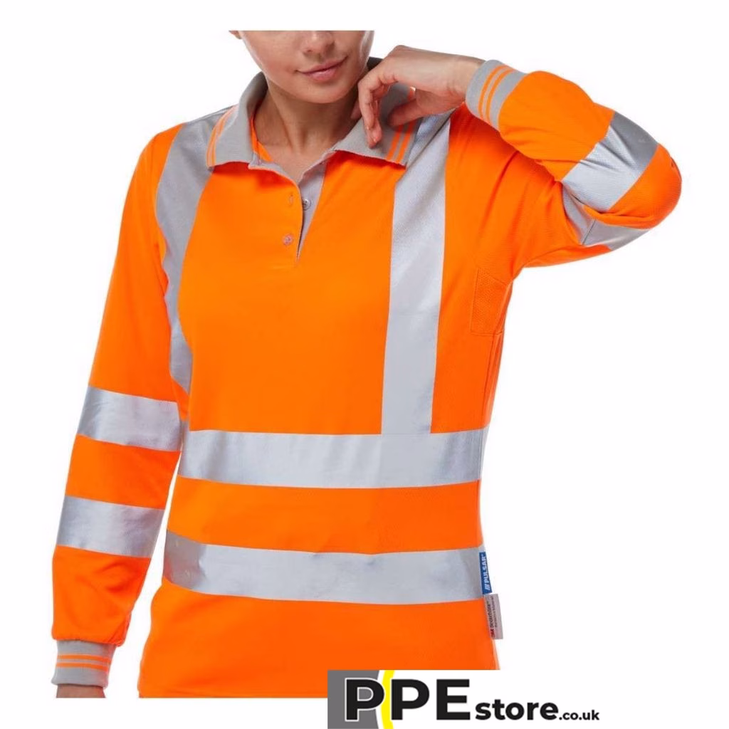 Pulsar PR703 Women's High Visibility Rail-Spec Long Sleeve Polo Shirt Orange - Image 3