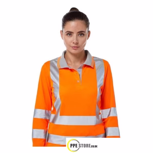 Pulsar PR703 Women's High Visibility Rail-Spec Long Sleeve Polo Shirt Orange